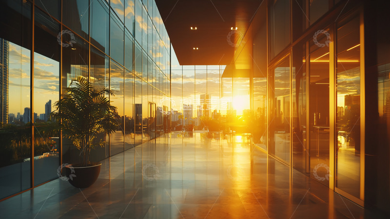 高清大图下载【趣麦麦图】夕阳西下现代化玻璃建筑