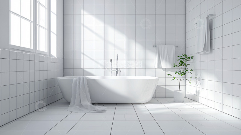 高清大图下载【趣麦麦图】极简风白色瓷砖浴室