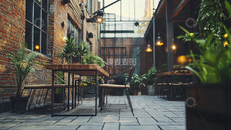 高清大图下载【趣麦麦图】工业风庭院餐厅
