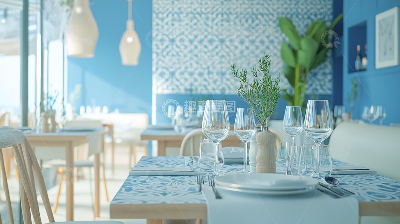 高清大图下载【趣麦麦图】蓝色地中海风格餐厅