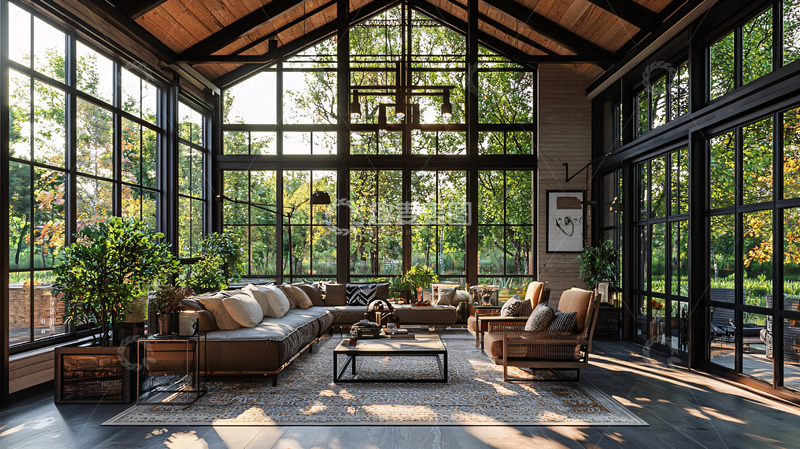 高清大图下载【趣麦麦图】落地窗阳光房客厅