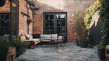 红砖墙庭院休闲区