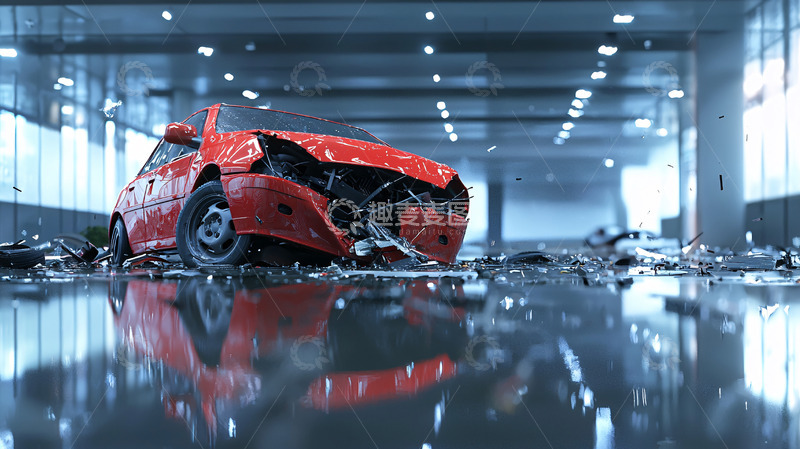 高清大图下载【趣麦麦图】严重损坏的红色汽车