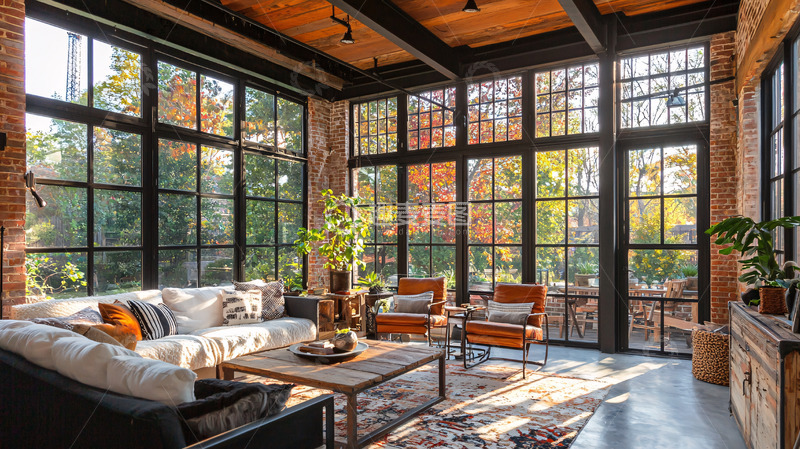 高清大图下载【趣麦麦图】工业风客厅落地窗