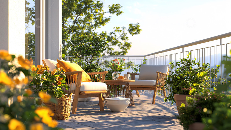 高清大图下载【趣麦麦图】阳光明媚的阳台花园