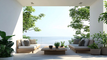 现代简约户外阳台海景休闲区