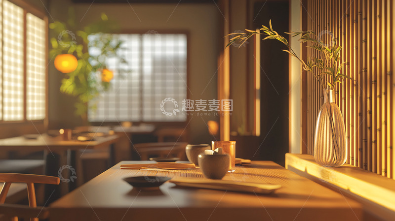高清大图下载【趣麦麦图】日式餐厅温暖阳光氛围
