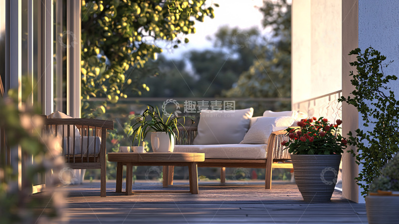 高清大图下载【趣麦麦图】阳光下的户外阳台