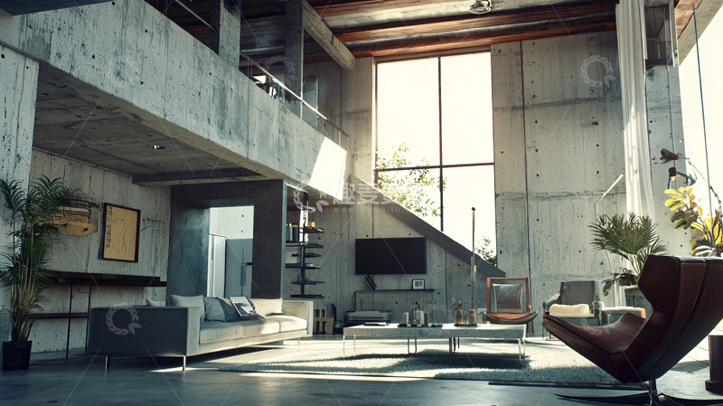 高清大图下载【趣麦麦图】现代工业风混凝土公寓