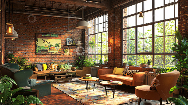 高清大图下载【趣麦麦图】工业风客厅高清图片
