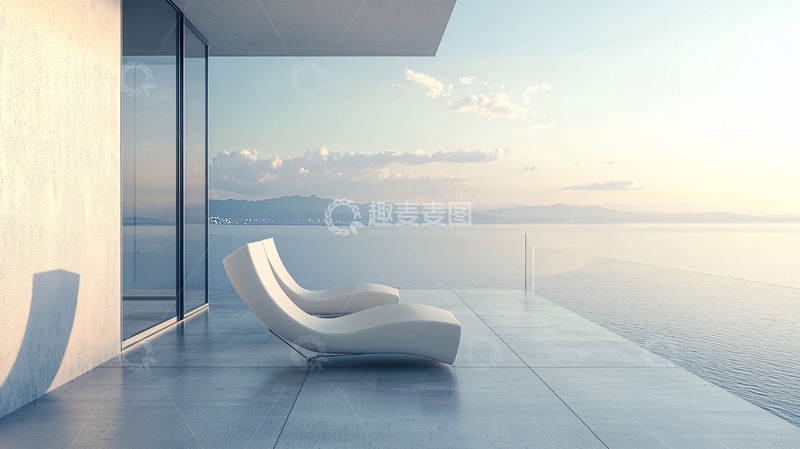 高清大图下载【趣麦麦图】海景阳台白色躺椅