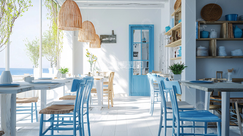 高清大图下载【趣麦麦图】明亮舒适地中海风格餐厅
