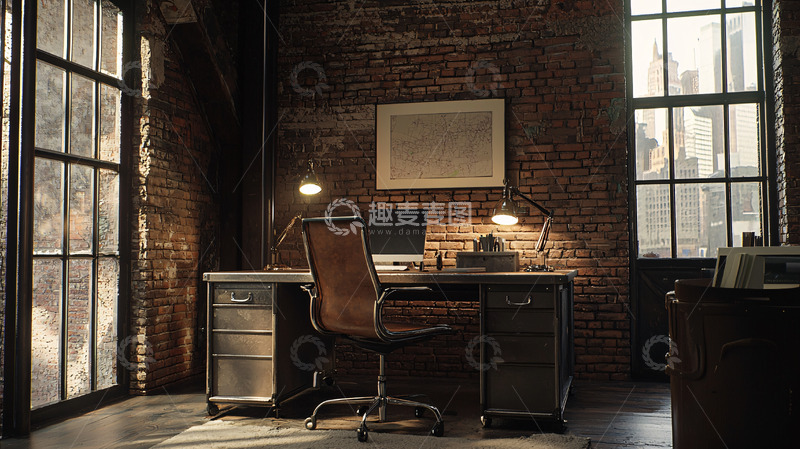 高清大图下载【趣麦麦图】工业风书房高清图片