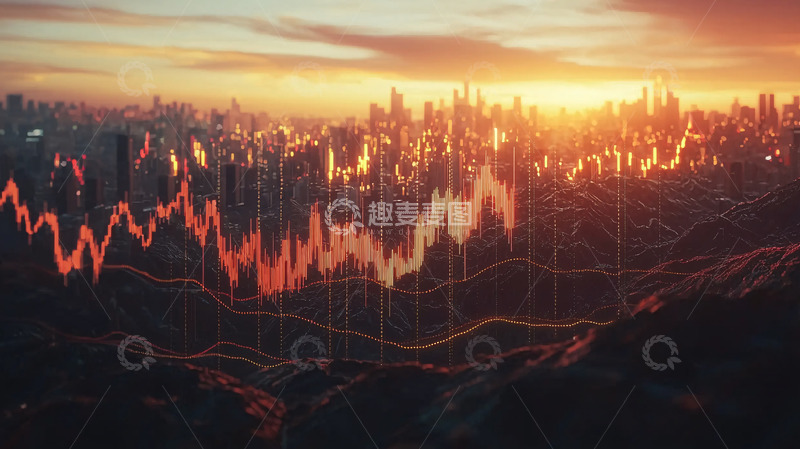 高清大图下载【趣麦麦图】日落城市金融图表