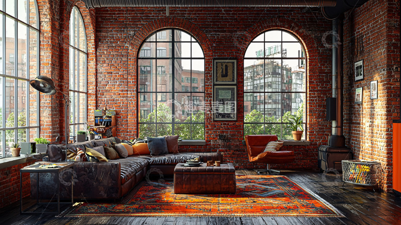 高清大图下载【趣麦麦图】红砖墙loft客厅