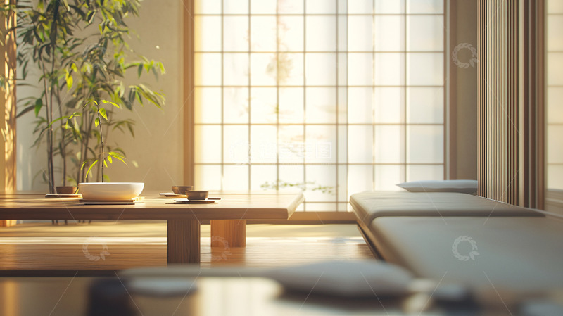 高清大图下载【趣麦麦图】极简日式风格室内阳光洒进