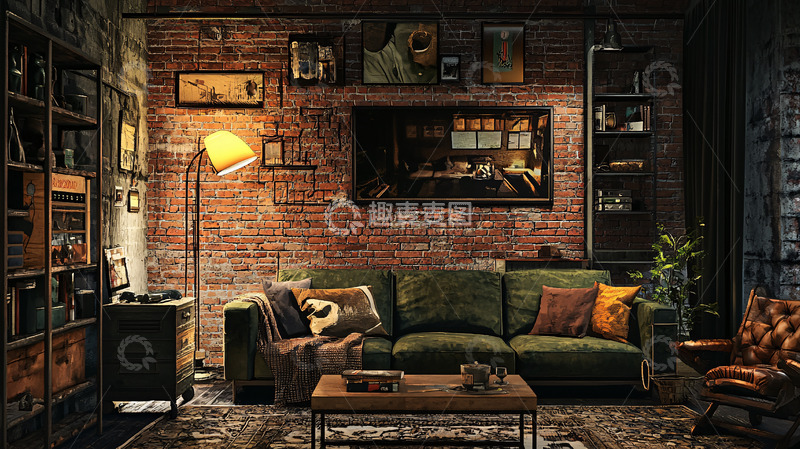 高清大图下载【趣麦麦图】复古工业风客厅