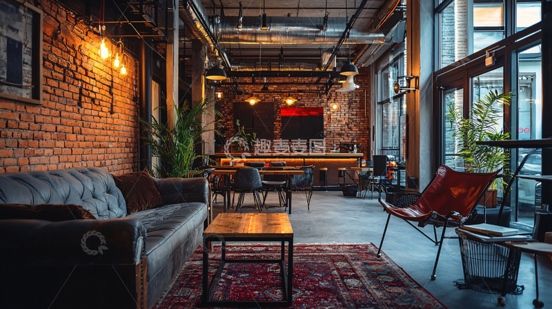 高清大图下载【趣麦麦图】工业风loft风格客厅
