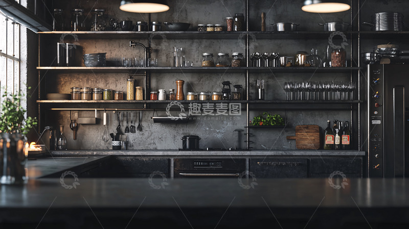 高清大图下载【趣麦麦图】暗黑系工业风厨房