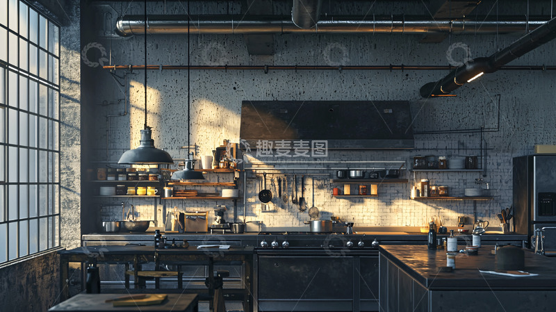 高清大图下载【趣麦麦图】工业风的家庭厨房设计