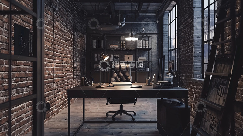 高清大图下载【趣麦麦图】暗色系工业风办公室