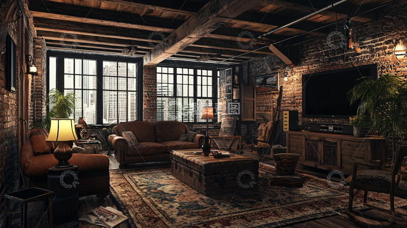 高清大图下载【趣麦麦图】复古老式木质客厅