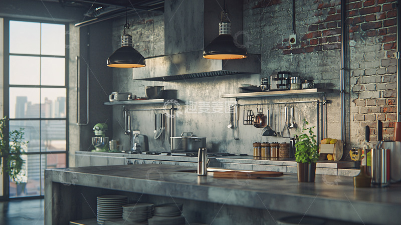 高清大图下载【趣麦麦图】工业风厨房高清图片