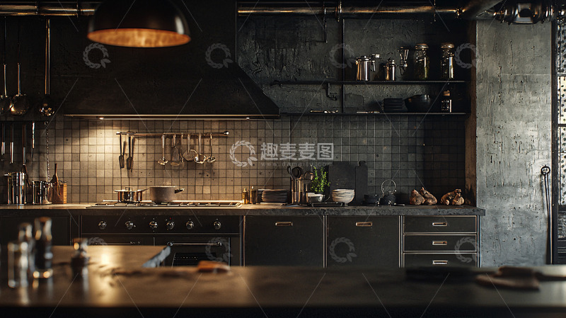 高清大图下载【趣麦麦图】暗色调工业风厨房