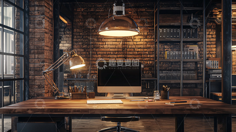 高清大图下载【趣麦麦图】工业风书房高清图片