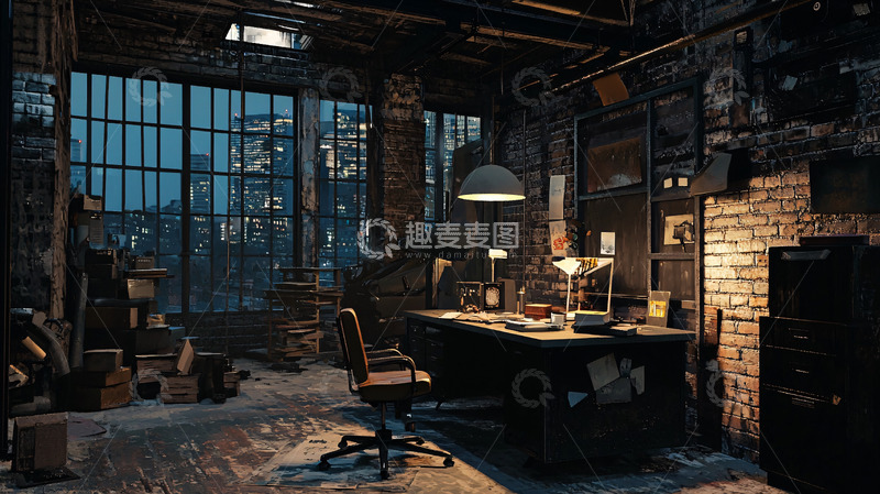 高清大图下载【趣麦麦图】暗色调工业风办公室