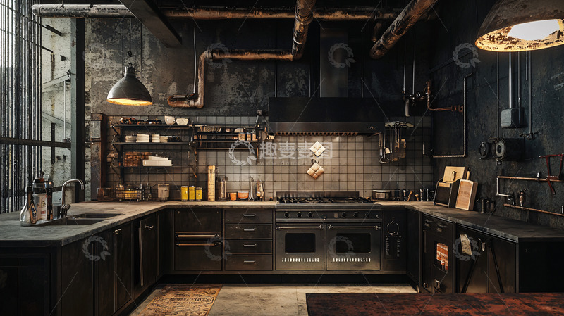 高清大图下载【趣麦麦图】暗黑工业风厨房