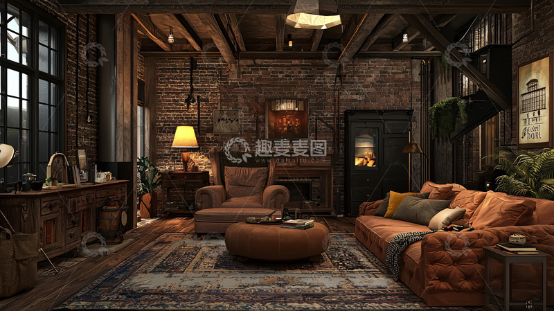 高清大图下载【趣麦麦图】复古工业风客厅