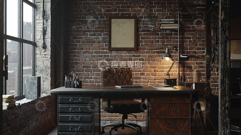 高清大图下载【趣麦麦图】工业风书房高清图片