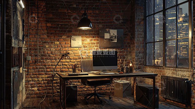 高清大图下载【趣麦麦图】暗色系复古工业风书房