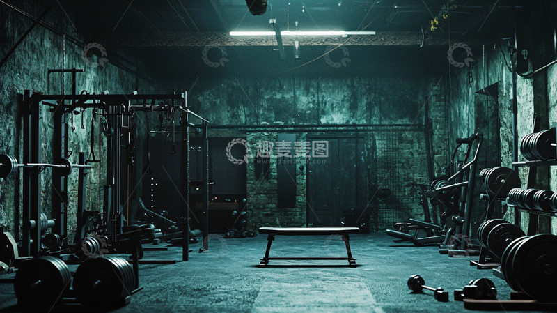 高清大图下载【趣麦麦图】阴暗老旧的地下健身房