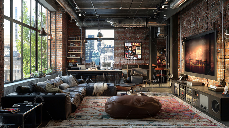 高清大图下载【趣麦麦图】工业风客厅高清图片