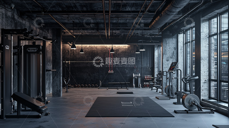 高清大图下载【趣麦麦图】暗黑工业风健身房