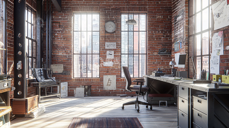 高清大图下载【趣麦麦图】红砖墙工业风办公室