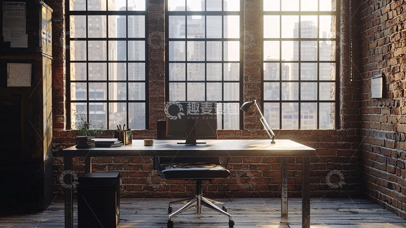 高清大图下载【趣麦麦图】阳光洒进砖墙办公室