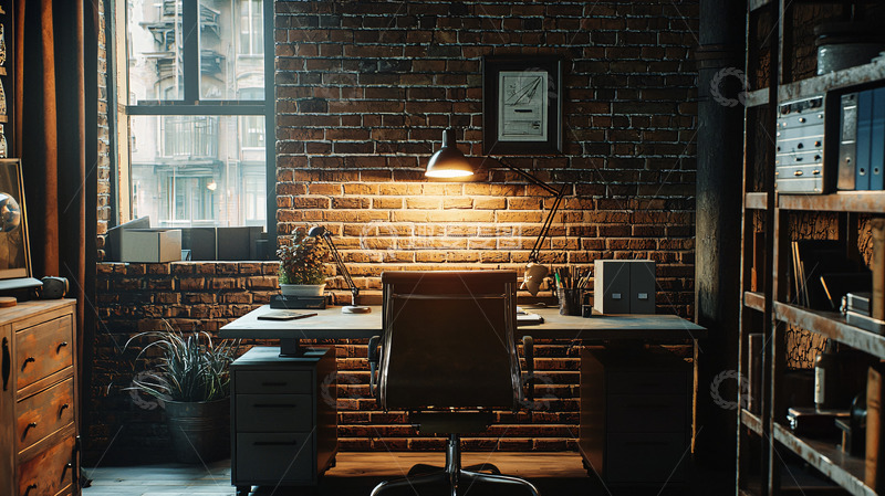 高清大图下载【趣麦麦图】复古工业风书房2