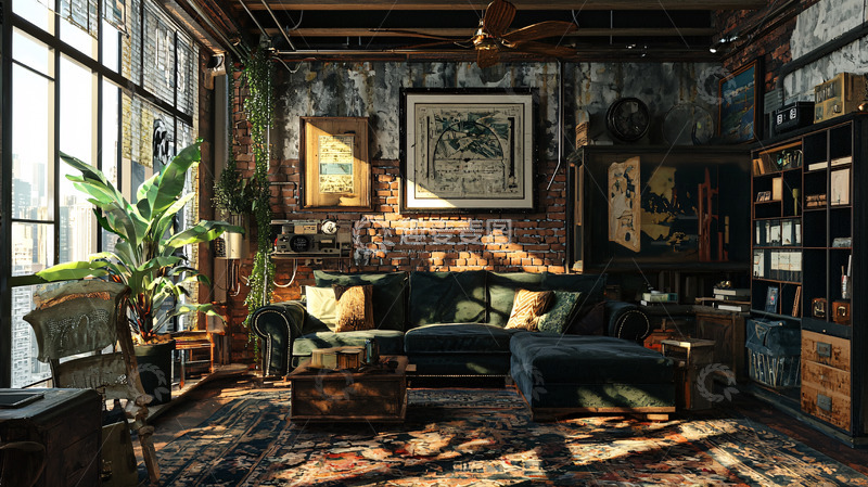 高清大图下载【趣麦麦图】复古工业风客厅