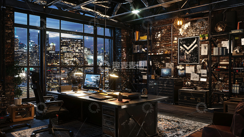 高清大图下载【趣麦麦图】夜晚都市夜景办公室