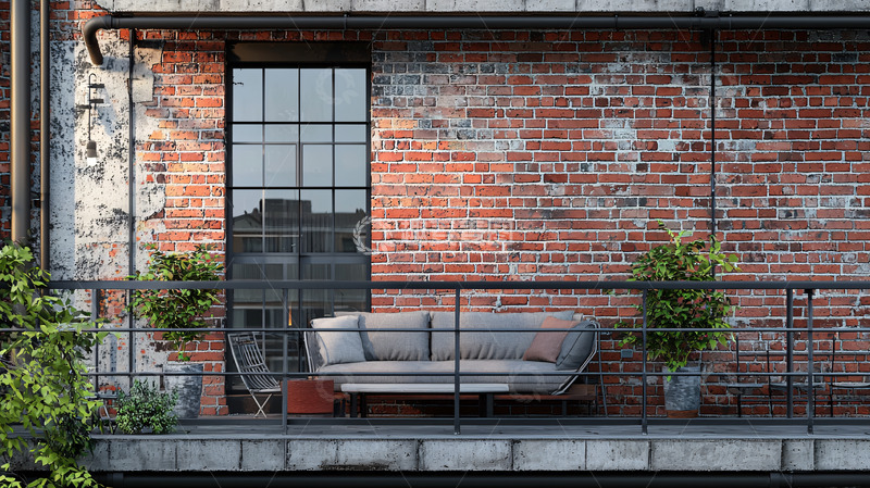 高清大图下载【趣麦麦图】红砖墙阳台高清图片