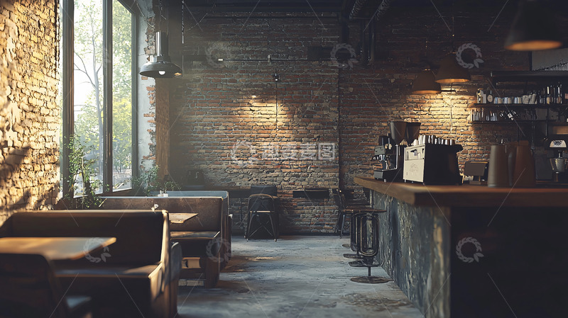 高清大图下载【趣麦麦图】复古工业风咖啡馆室内