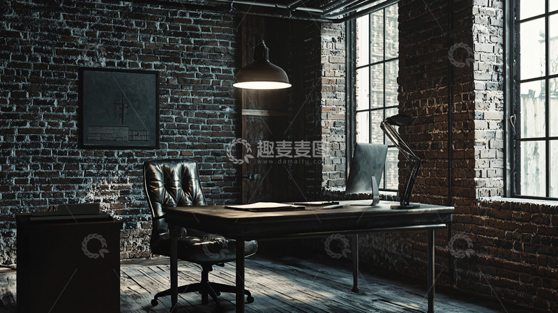 高清大图下载【趣麦麦图】暗色调工业风办公室