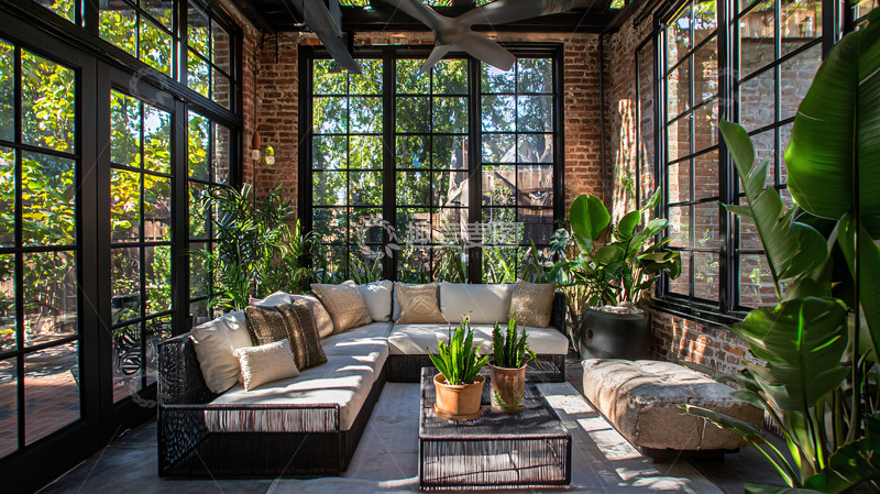 高清大图下载【趣麦麦图】阳光房绿植休闲区