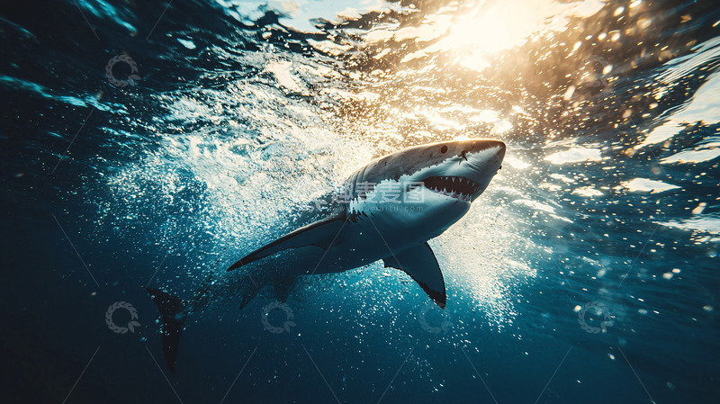 高清大图下载【趣麦麦图】阳光下的大白鲨