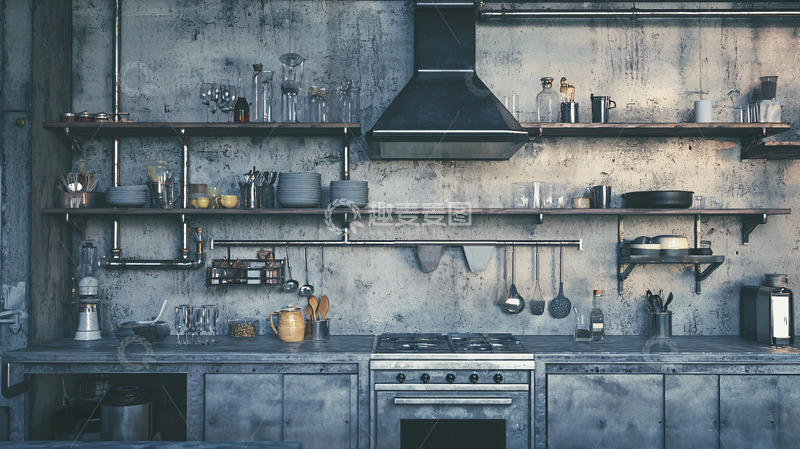 高清大图下载【趣麦麦图】工业风厨房高清图片