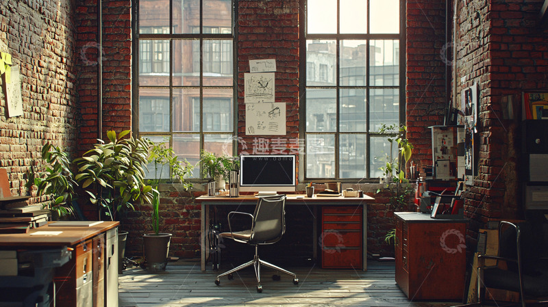 高清大图下载【趣麦麦图】红砖墙落地窗工作室