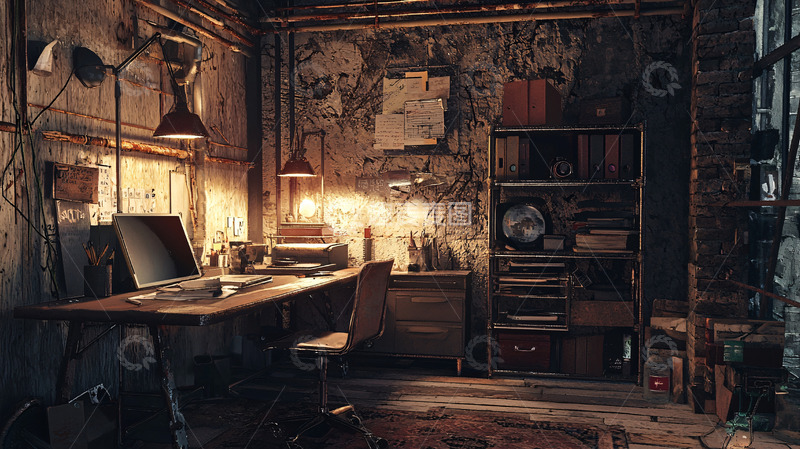 高清大图下载【趣麦麦图】老旧工作室电脑桌场景